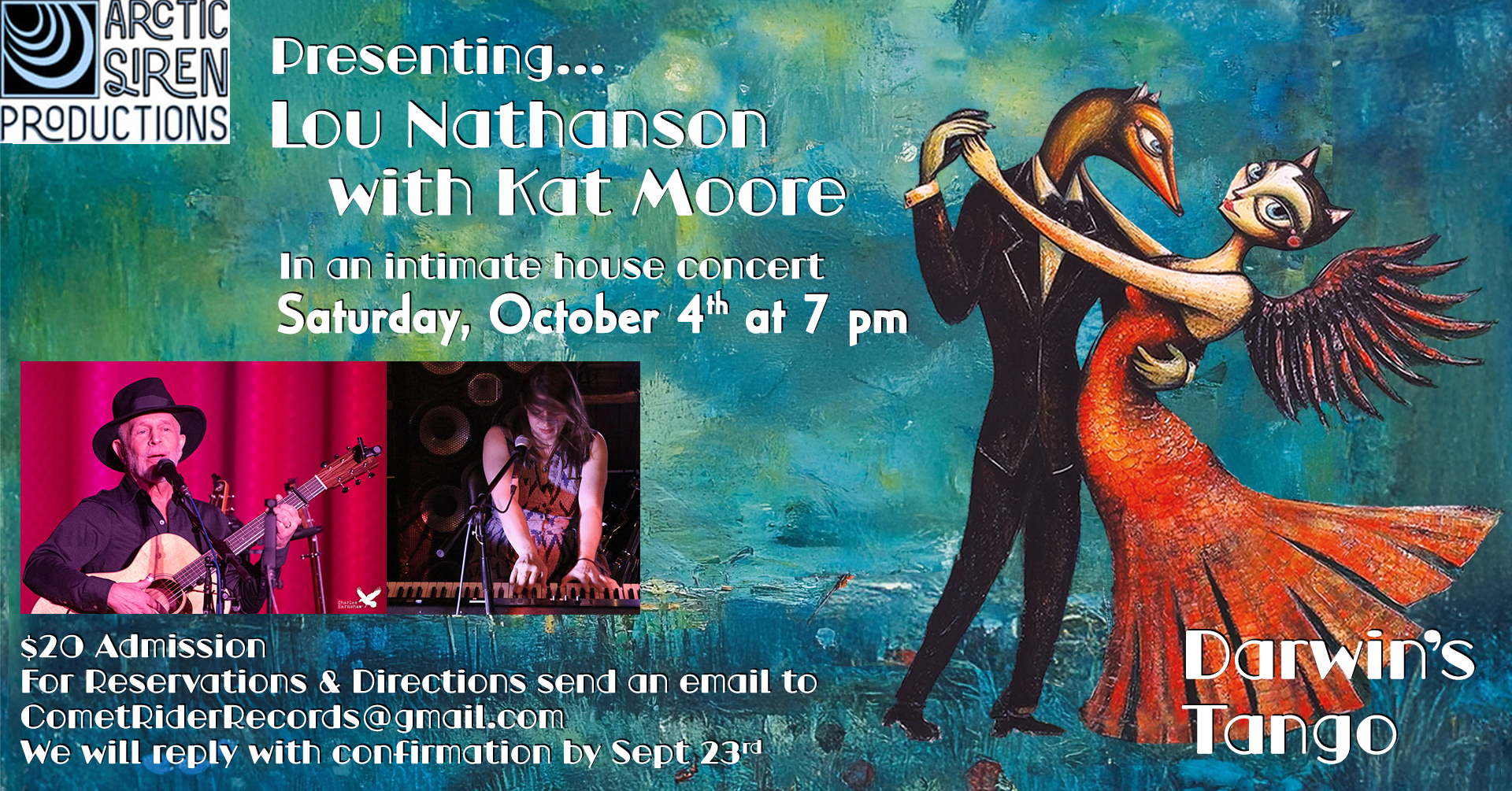 Facebook house concert banner with date and venue (duo)